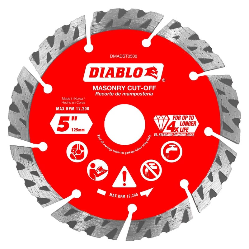 Diablo Diamond Segmented Turbo Masonry Cut-Off Blade for Concrete, Brick and Block - 5" Diameter, 2.4mm Kerf, 12200 Max RPM - DMADST0500 - Image 1